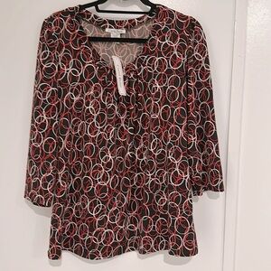 NWT Carol Rose XL Brown w/Circles in lite oranges, & ivory, 3/4 sleeve